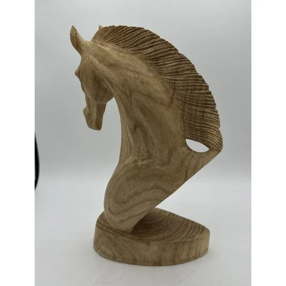 Hand Carved Wood Horse Head Statue Figure 12” Wooden Vintage - Picture 11 of 16